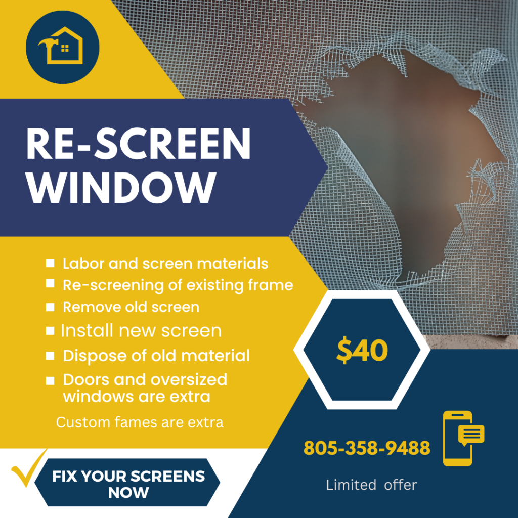 Cost to fix a hole in screen window, cost to fix window screen $40